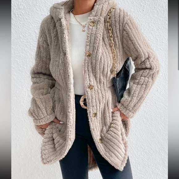 Cozy teddy Button Down Hoodie Jacket Coat - Picture 3 of 6